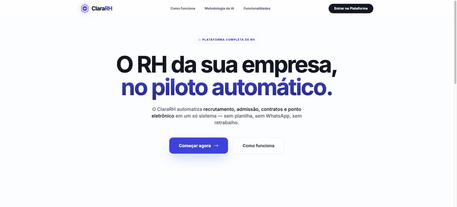 ClaraRH — tela inicial da plataforma de RH