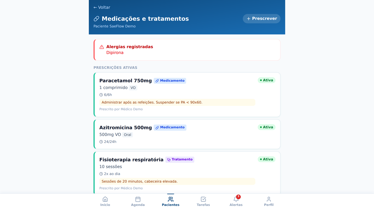Pitol Saúde — medicações e tratamentos ativos do paciente com alerta de alergia